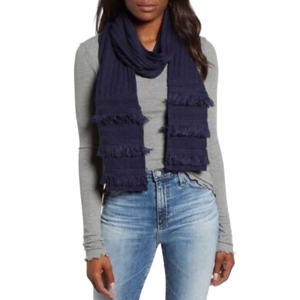 MICHAEL KORS:  Rib Fringe Muffler Scarf True Navy Blue Knit